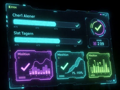 Futuristische Cyberpunk-Challenge-Tracker-Oberfl&auml;che mit neon-blauen Fortschrittsbalken als Roby Casino Gamification