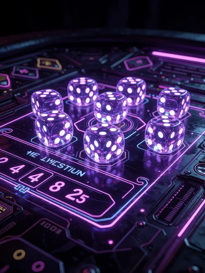 Bac Bo W&uuml;rfelspiel mit neon-violetten W&uuml;rfeln bei Roby Casino Live Casino