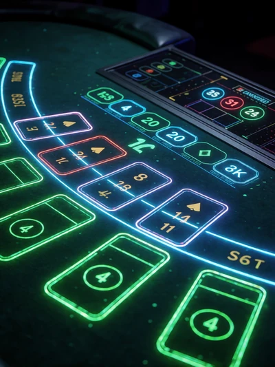 Speed Baccarat Tisch mit neon-gr&uuml;nen Kartenpositionen bei Roby Casino Live Casino
